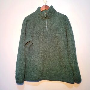 Eddie Bauer Womens 1/4 Zip Fireside Plush Fleece/Sherpa Sweater Size Large Green